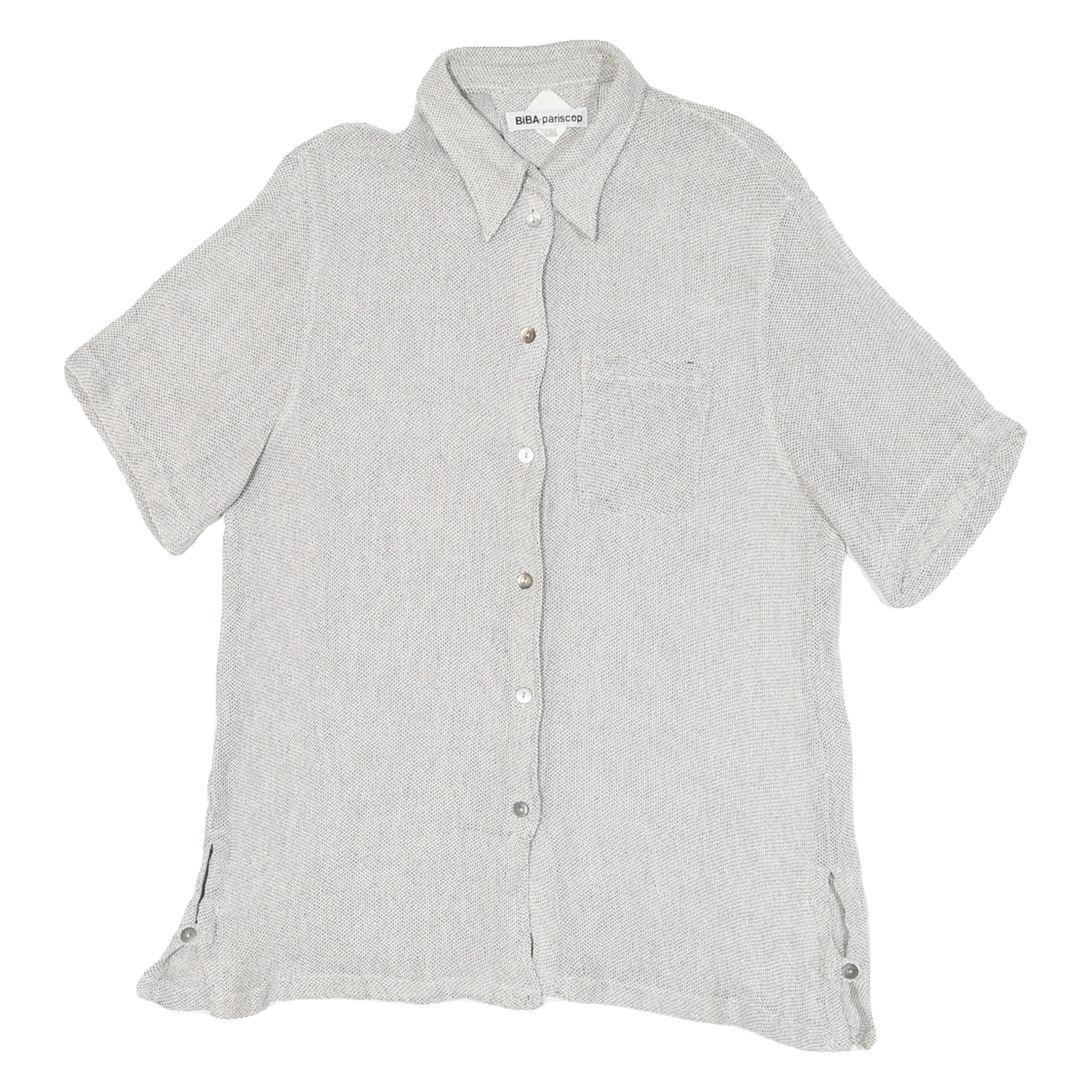 BIBA Womens Grey White Shirt M Polyester Blend Button Pocket Casual Summer