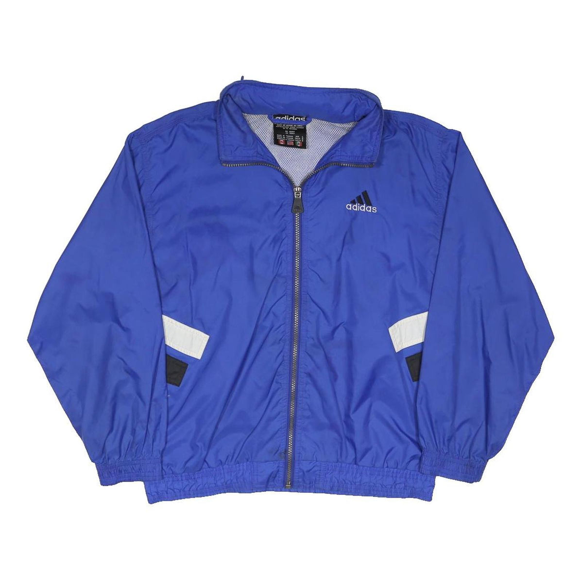 ADIDAS Boys Blue & White Stripe Nylon Jacket L Zip Sportswear