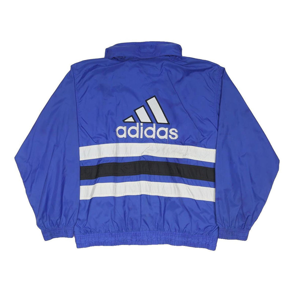 ADIDAS Boys Blue & White Stripe Nylon Jacket L Zip Sportswear