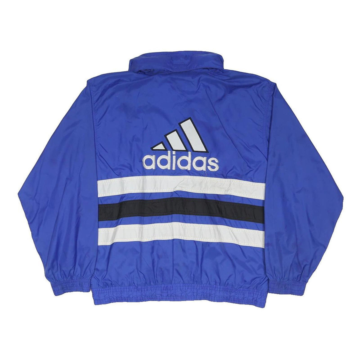 ADIDAS Boys Blue & White Stripe Nylon Jacket L Zip Sportswear