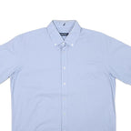 NAUTICA Mens Blue Cotton Blend Short Sleeve Shirt L Button Down Casual