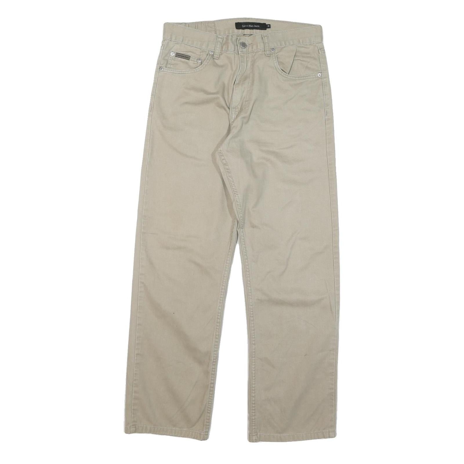 CALVIN KLEIN JEANS Mens Regular Beige Cotton Blend Zip Trousers W30 L29 Casual