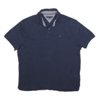 TOMMY HILFIGER Mens Navy Blue Polo Shirt L Cotton Blend Short Sleeve Classic