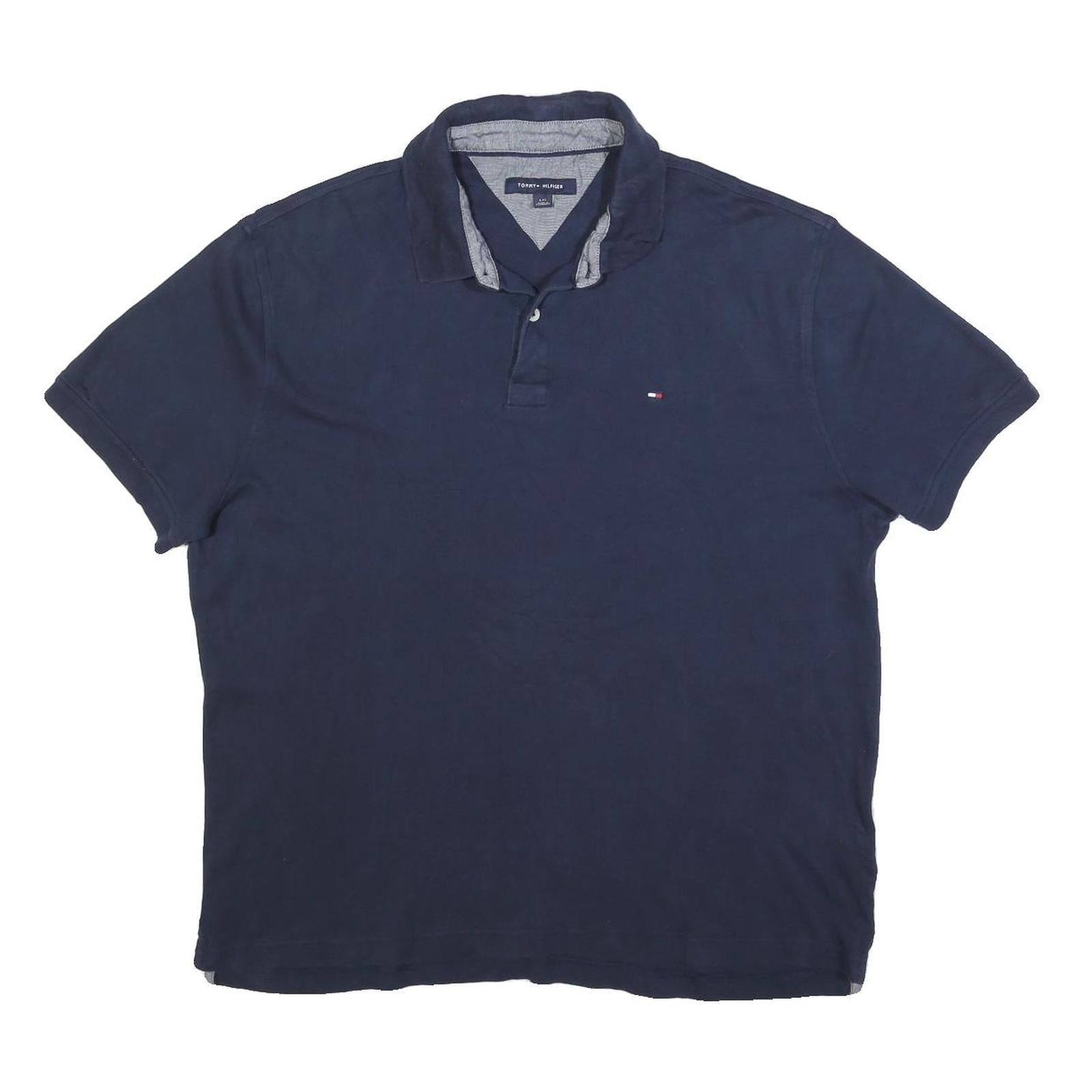 TOMMY HILFIGER Mens Navy Blue Polo Shirt L Cotton Blend Short Sleeve Classic