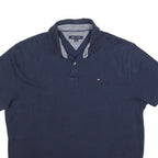 TOMMY HILFIGER Mens Navy Blue Polo Shirt L Cotton Blend Short Sleeve Classic