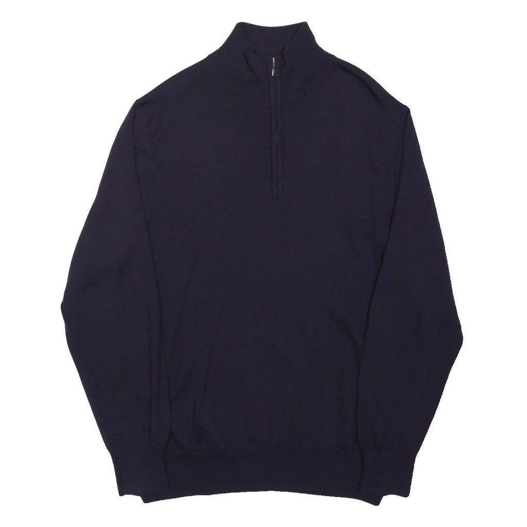 JOSEPH TURNER Womens Navy Plain Wool Pullover Jumper Half Zip L