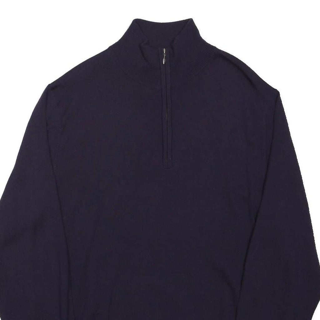 JOSEPH TURNER Womens Navy Plain Wool Pullover Jumper Half Zip L