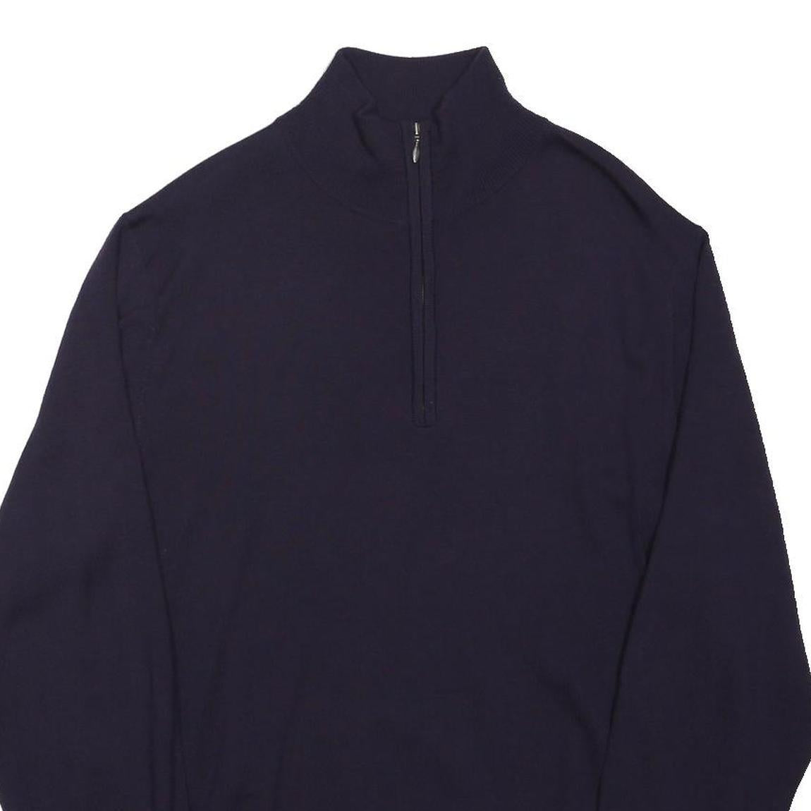 JOSEPH TURNER Womens Navy Plain Wool Pullover Jumper Half Zip L