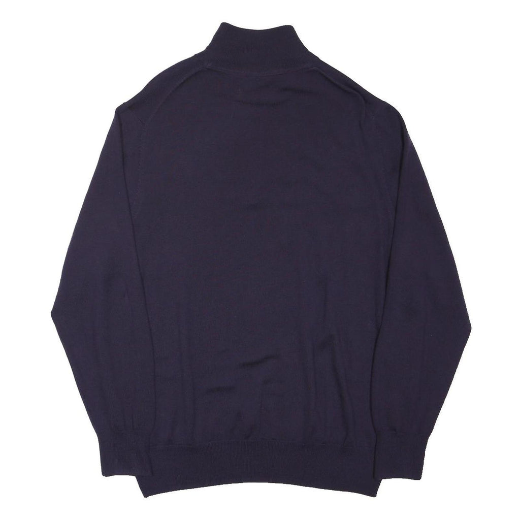 JOSEPH TURNER Womens Navy Plain Wool Pullover Jumper Half Zip L