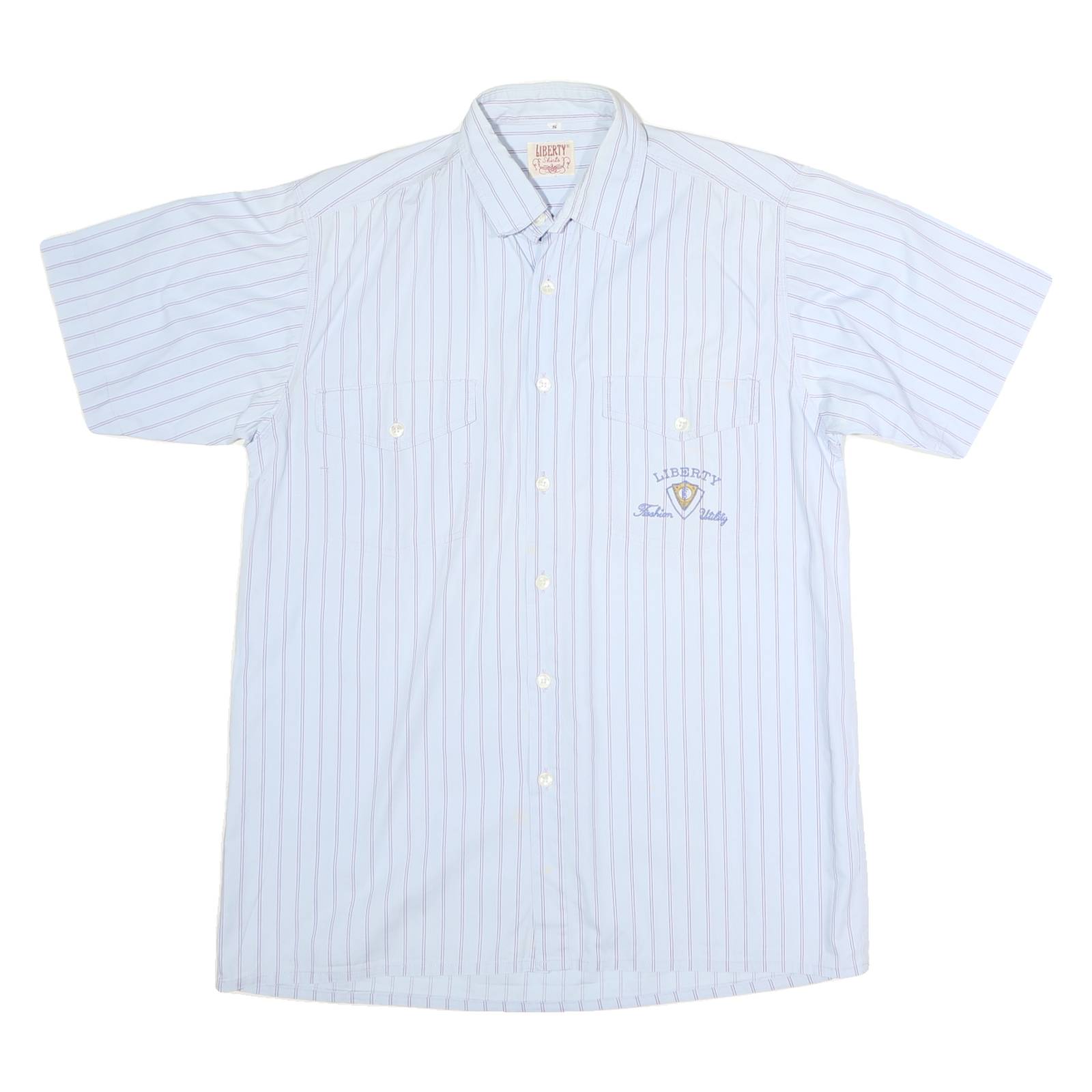 LIBERTY Mens Blue & Red Stripe Short Sleeve Shirt S Cotton Blend Casual