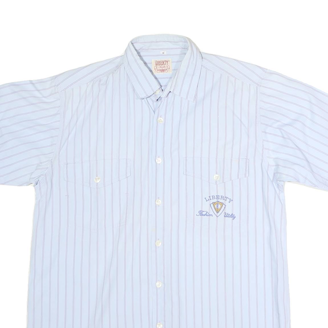 LIBERTY Mens Blue & Red Stripe Short Sleeve Shirt S Cotton Blend Casual