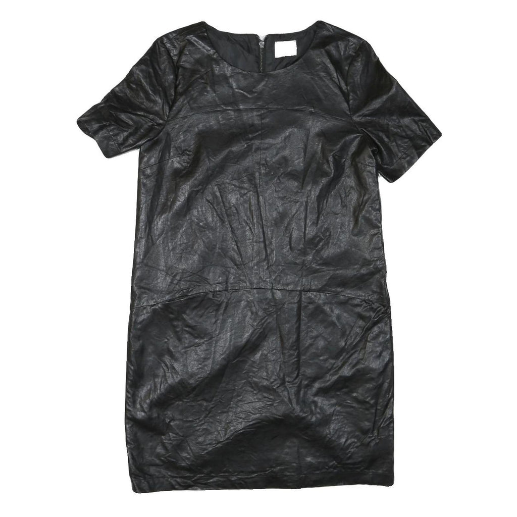 ERINLY Womens Black Dress Polyester Blend Mini Short Sleeve Zip Closure Casual