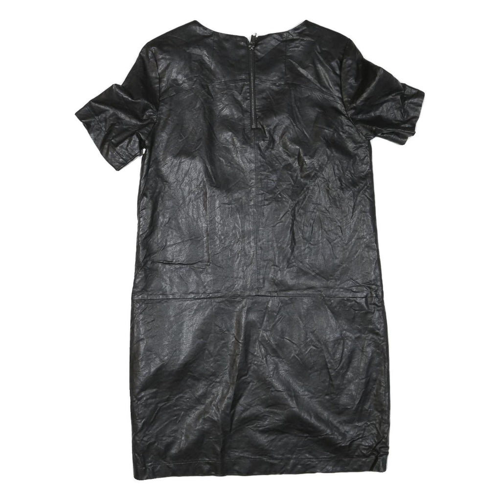 ERINLY Womens Black Dress Polyester Blend Mini Short Sleeve Zip Closure Casual