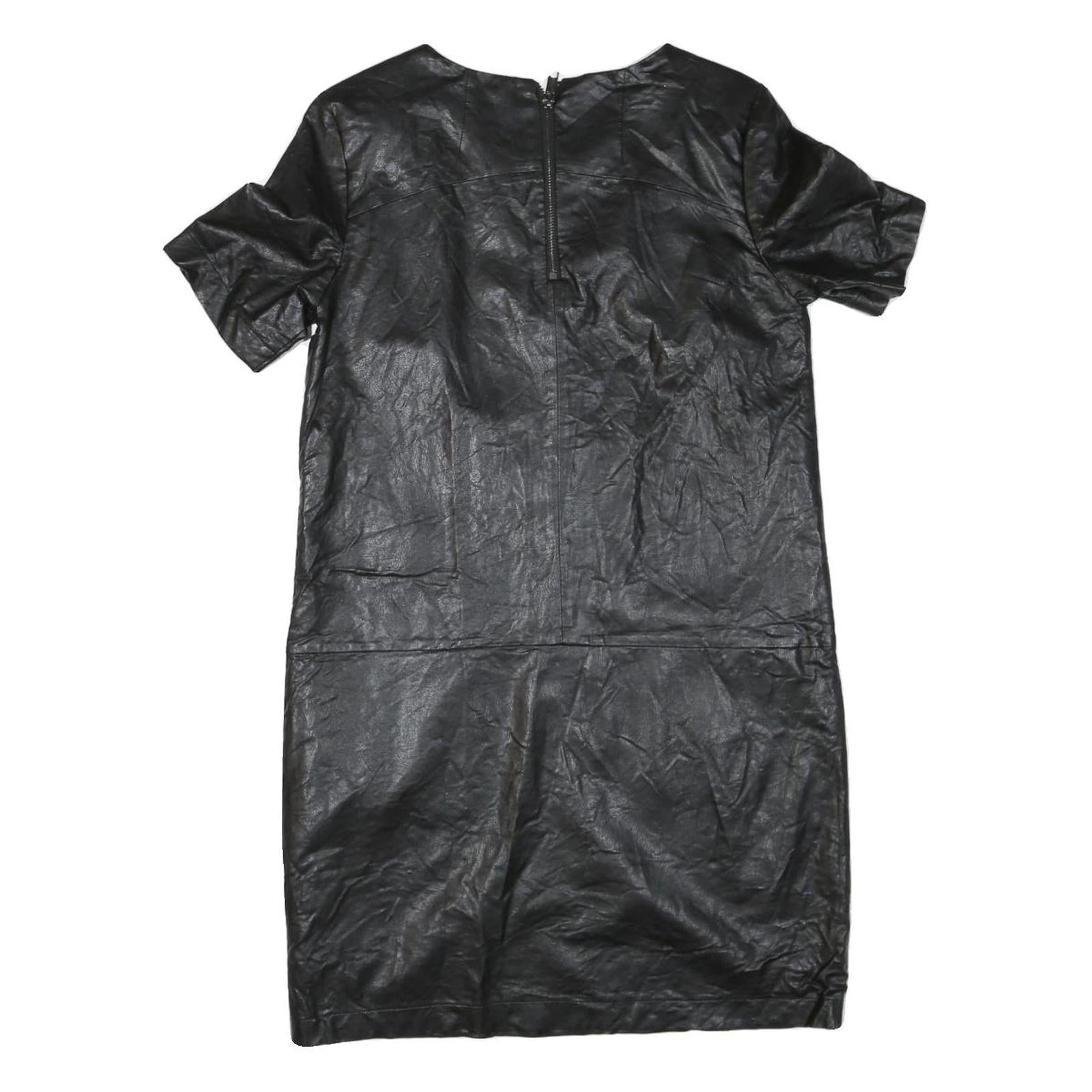 ERINLY Womens Black Dress Polyester Blend Mini Short Sleeve Zip Closure Casual