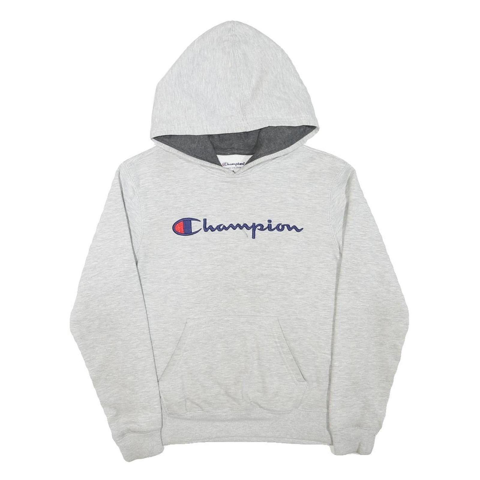 CHAMPION Boys Grey Hoodie L Cotton Blend Pullover Logo Sweatshirt