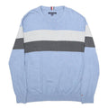 TOMMY HILFIGER Mens Blue Grey Colourblock Patterned Cotton Crew Neck Jumper XL