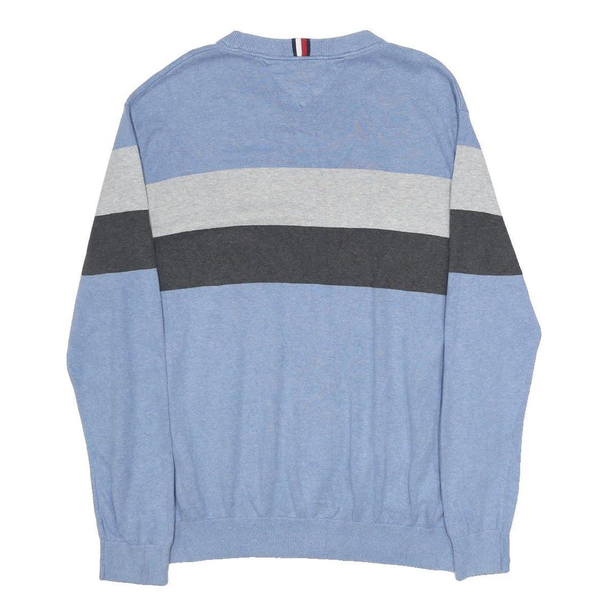 TOMMY HILFIGER Mens Blue Grey Colourblock Patterned Cotton Crew Neck Jumper XL