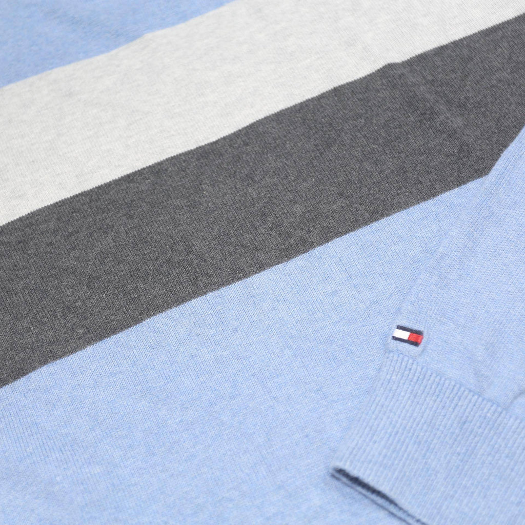 TOMMY HILFIGER Mens Blue Grey Colourblock Patterned Cotton Crew Neck Jumper XL