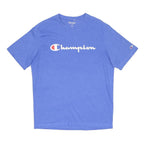 CHAMPION Mens Blue Logo Graphic T-Shirt L Short Sleeve Crew Neck Cotton Blend