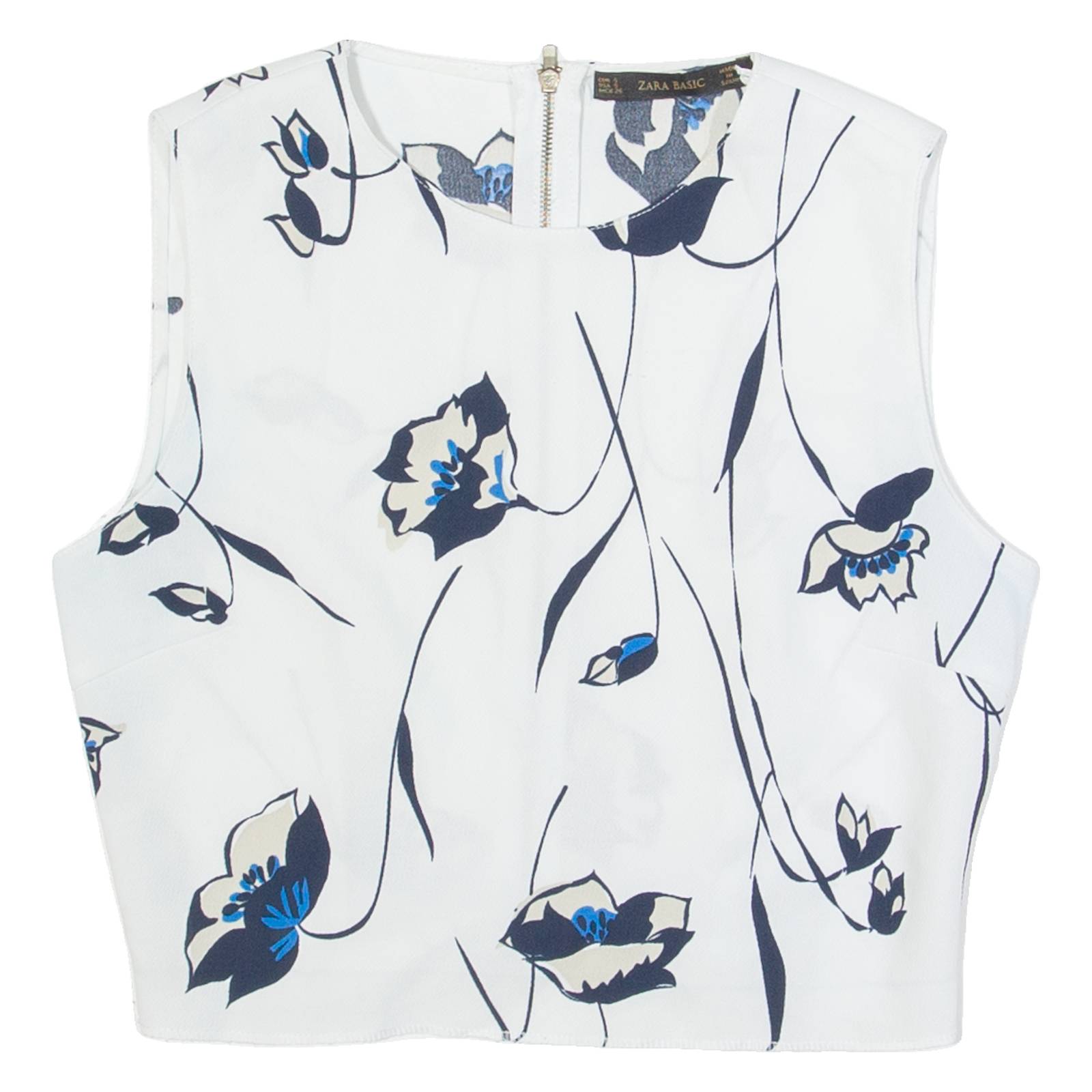 ZARA BASIC Womens Cropped Top White Sleeveless Floral S