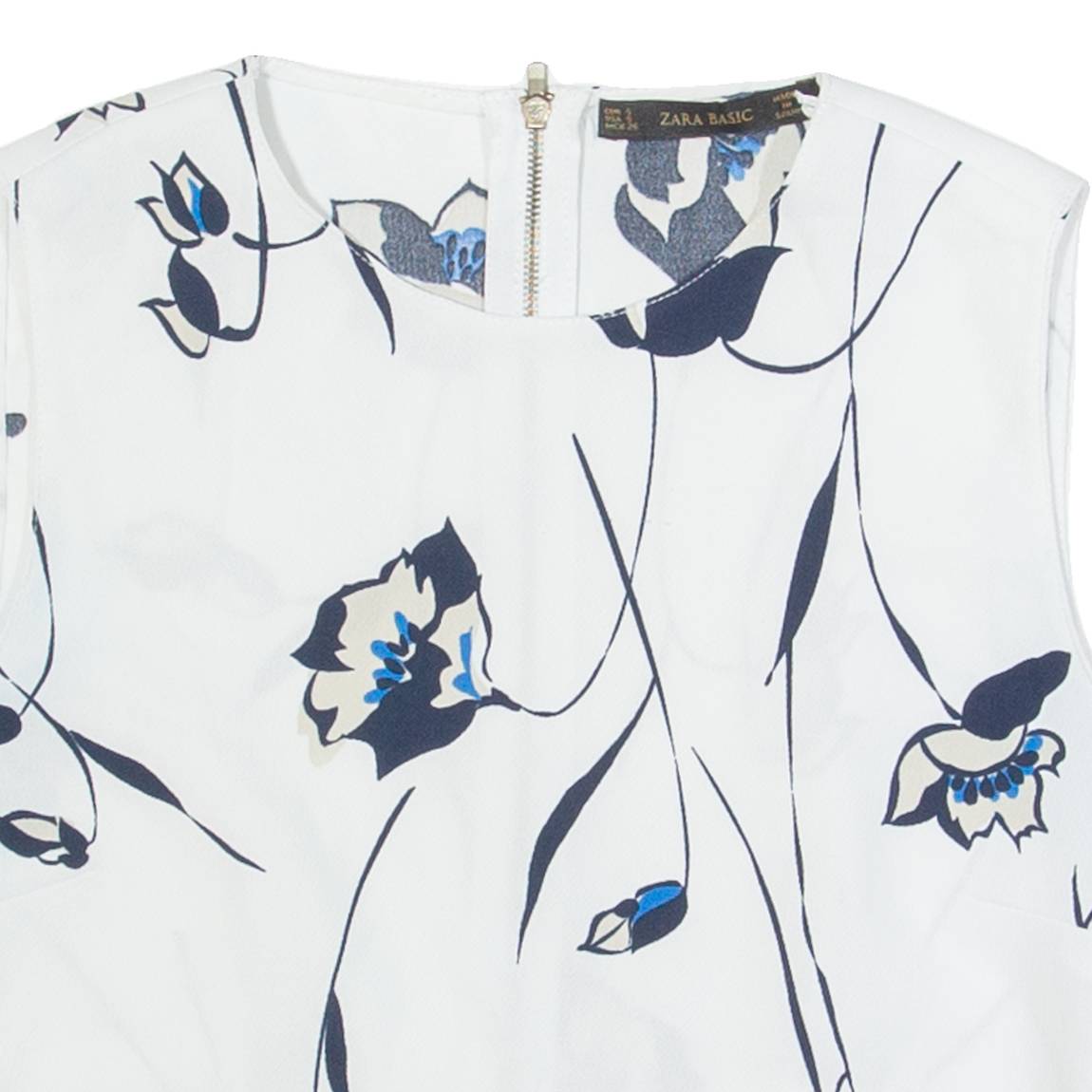 ZARA BASIC Womens Cropped Top White Sleeveless Floral S