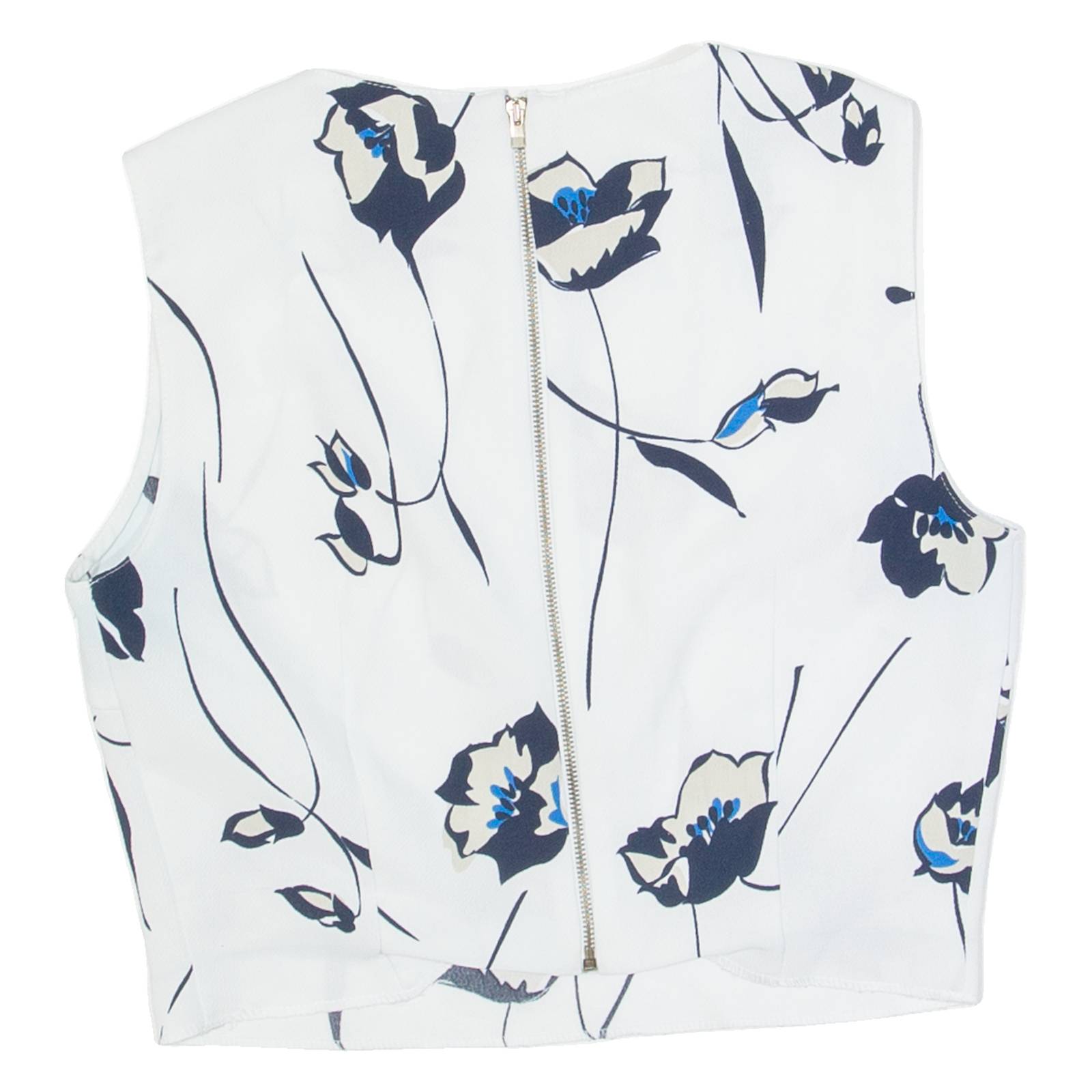 ZARA BASIC Womens Cropped Top White Sleeveless Floral S