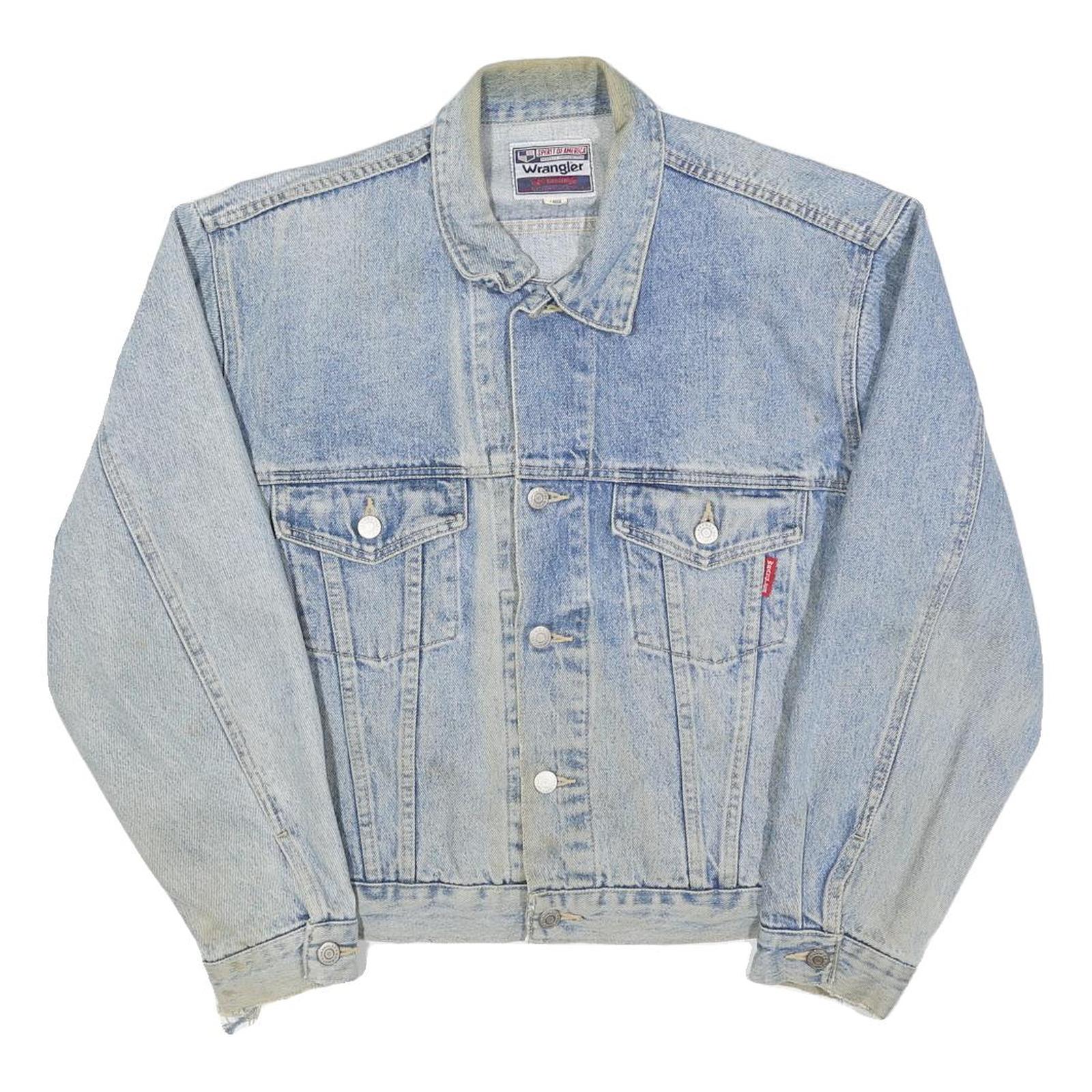 WRANGLER Mens Blue Denim Jacket L Cotton Button Front Classic Fit Vintage Retro