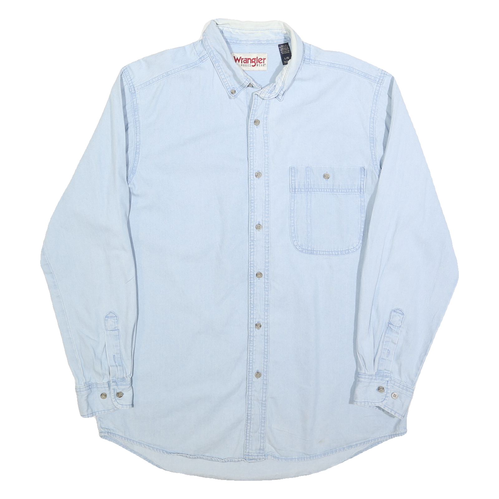WRANGLER Mens Blue Light Denim Shirt L Button Down Casual Cotton Blend