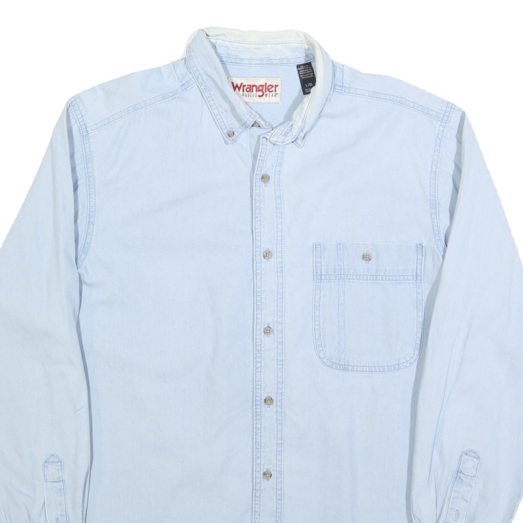 WRANGLER Mens Blue Light Denim Shirt L Button Down Casual Cotton Blend