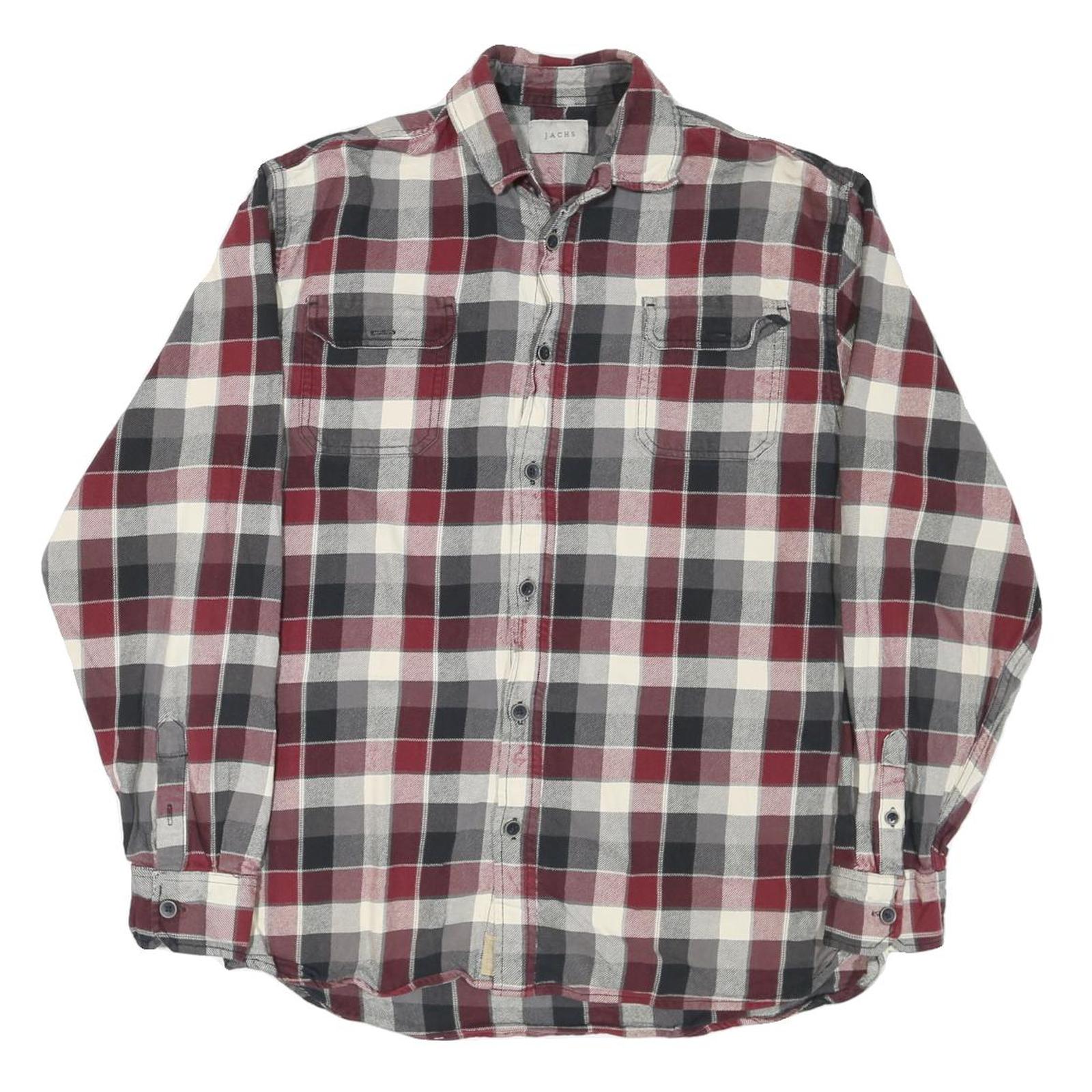 JACHS Mens Red & Grey Check Shirt L Long Sleeve Cotton Blend Casual