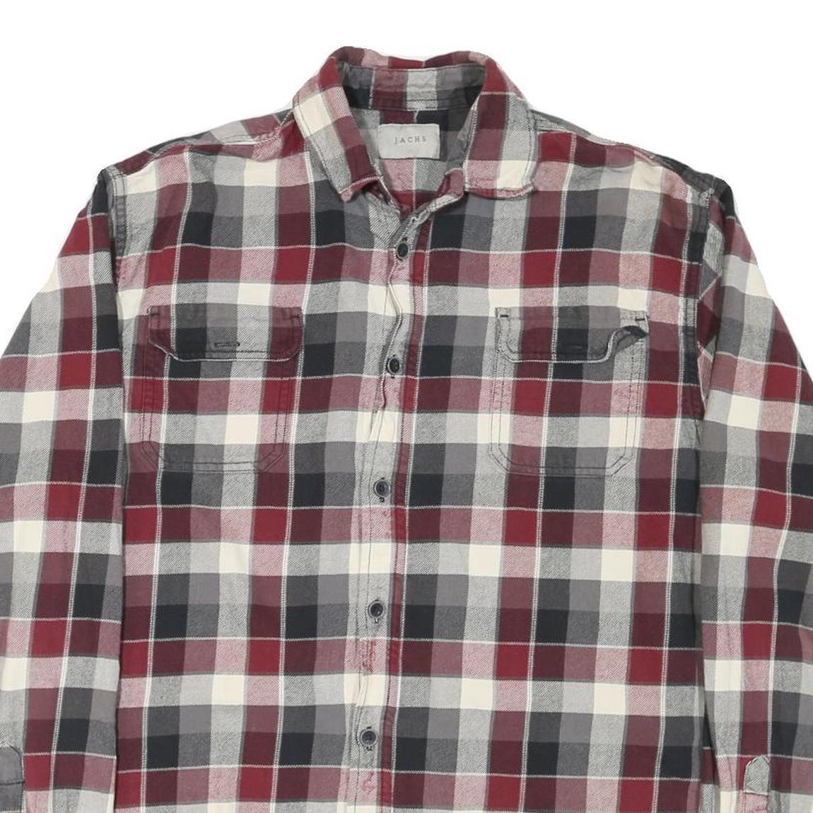 JACHS Mens Red & Grey Check Shirt L Long Sleeve Cotton Blend Casual