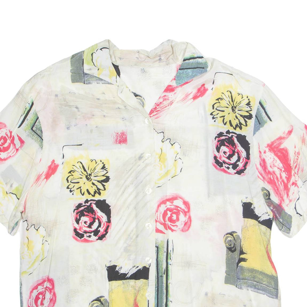 Womens Printed Shirt White Collared Viscose Floral L