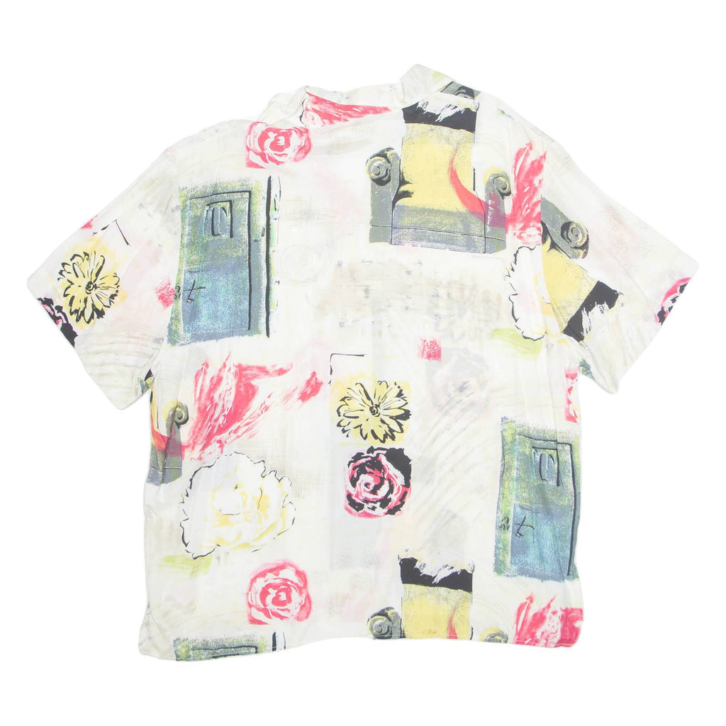 Womens Printed Shirt White Collared Viscose Floral L