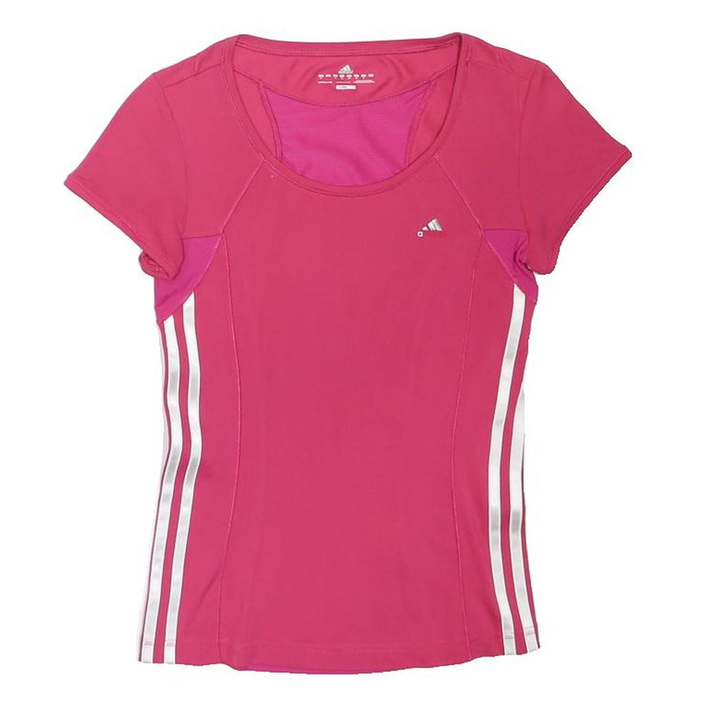 ADIDAS Womens Pink & Magenta Sporty T-Shirt UK 8 Short Sleeve Crew Neck