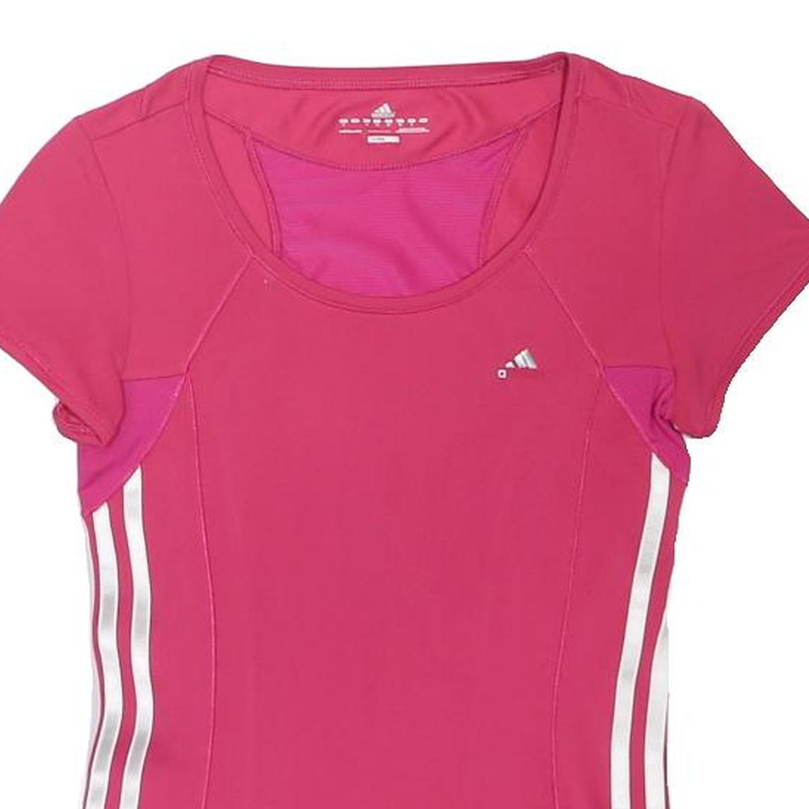 ADIDAS Womens Pink & Magenta Sporty T-Shirt UK 8 Short Sleeve Crew Neck
