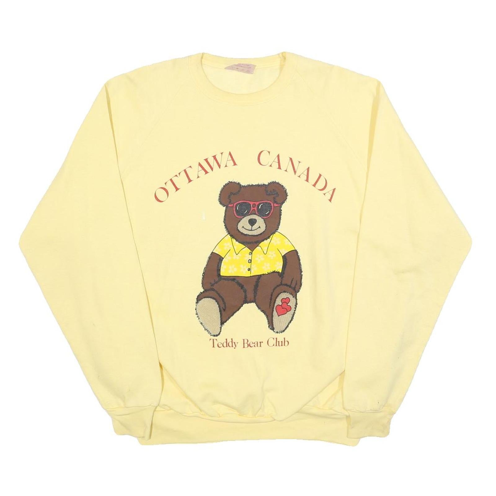 WORLD PRO Womens Yellow Ottawa Canada Teddy Bear Club Crew Neck XL Sweatshirt