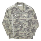 ZARA Womens Green Camouflage Cotton Button Jacket S Distressed Denim Casual