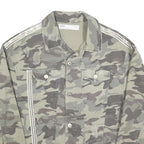 ZARA Womens Green Camouflage Cotton Button Jacket S Distressed Denim Casual