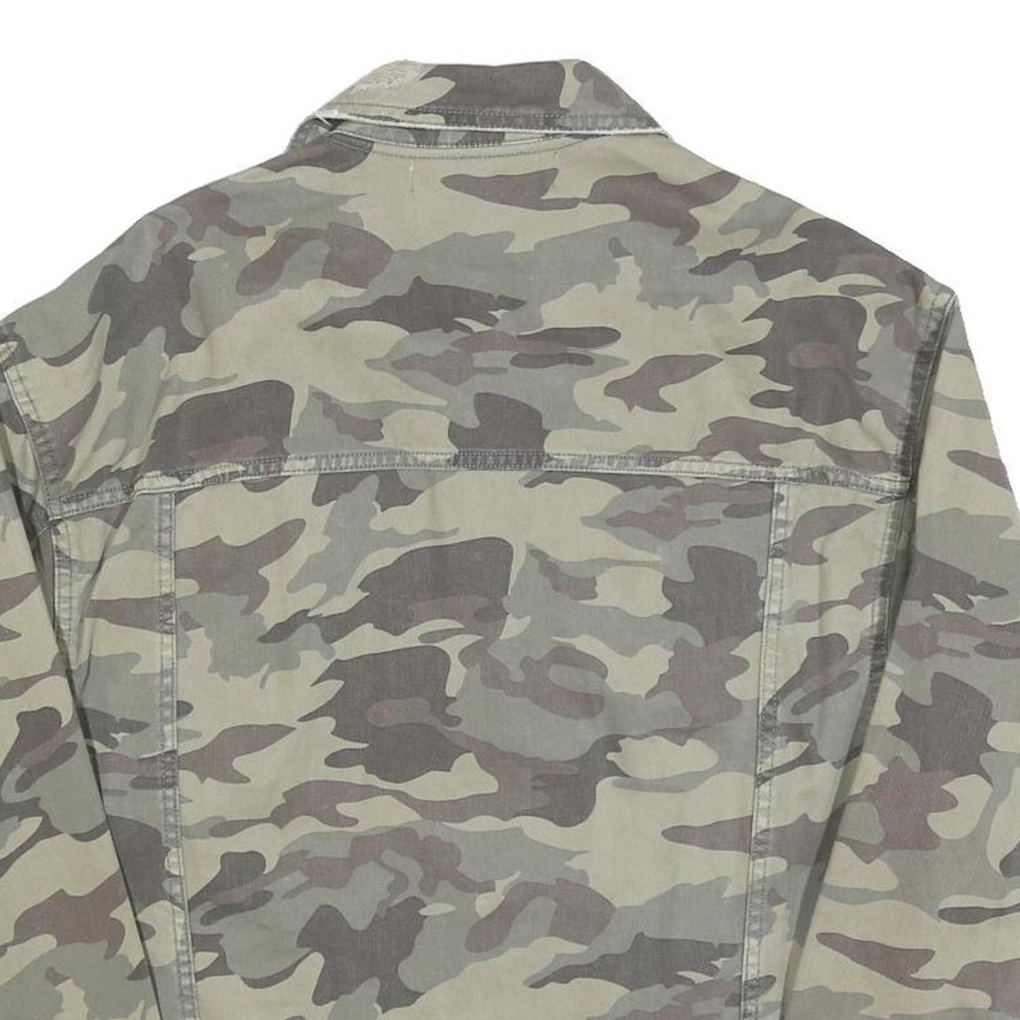 ZARA Womens Green Camouflage Cotton Button Jacket S Distressed Denim Casual