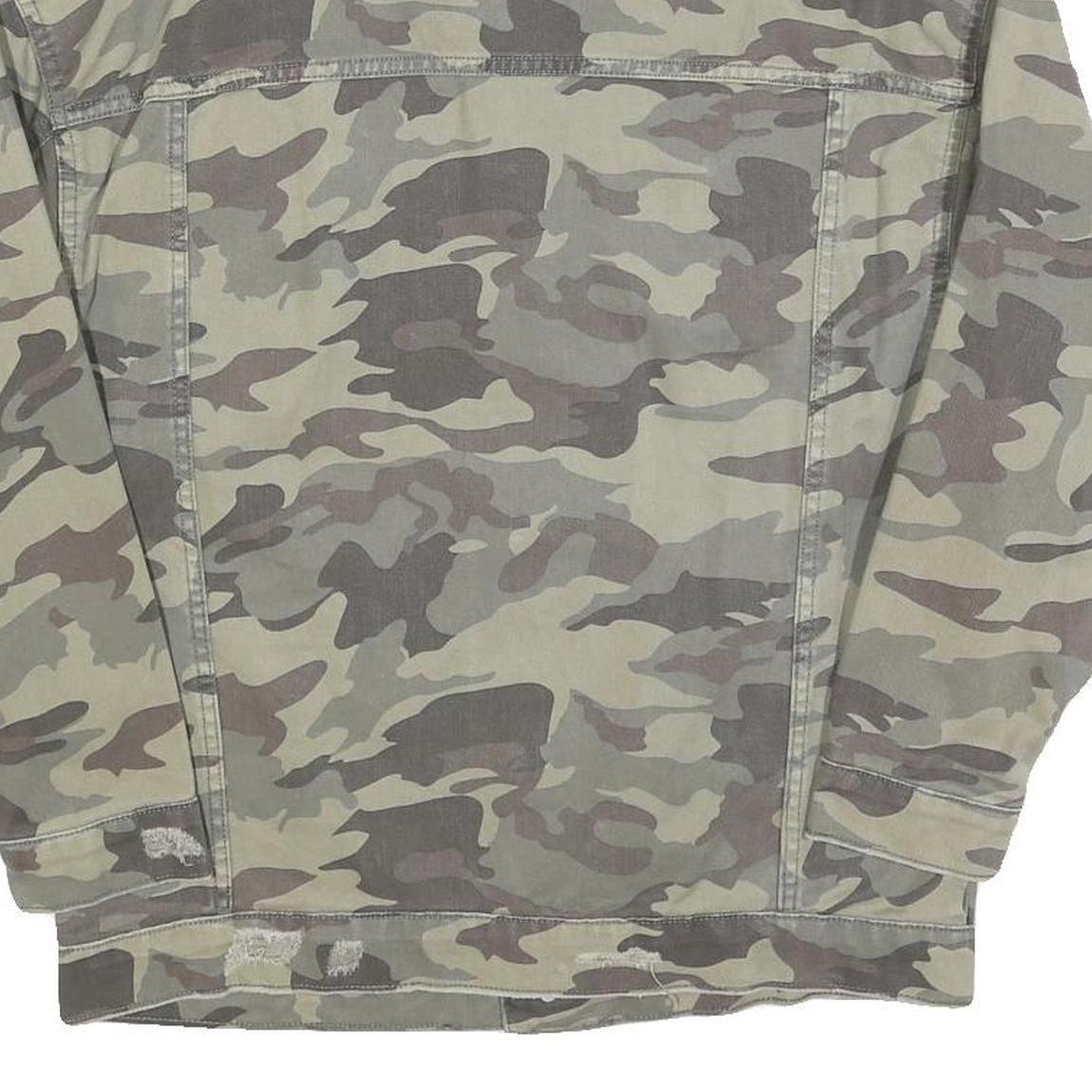 ZARA Womens Green Camouflage Cotton Button Jacket S Distressed Denim Casual