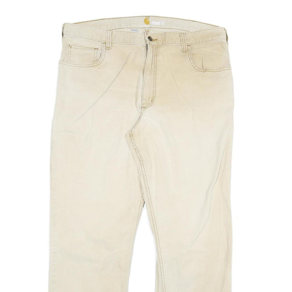 CARHARTT Mens Jeans Beige Relaxed Straight Cotton Blend W38 L32 Workwear Zip