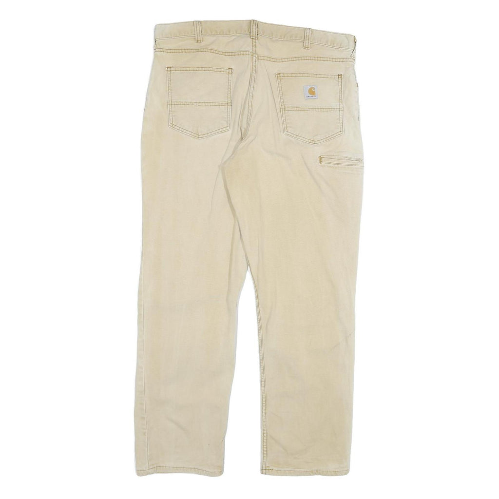 CARHARTT Mens Jeans Beige Relaxed Straight Cotton Blend W38 L32 Workwear Zip