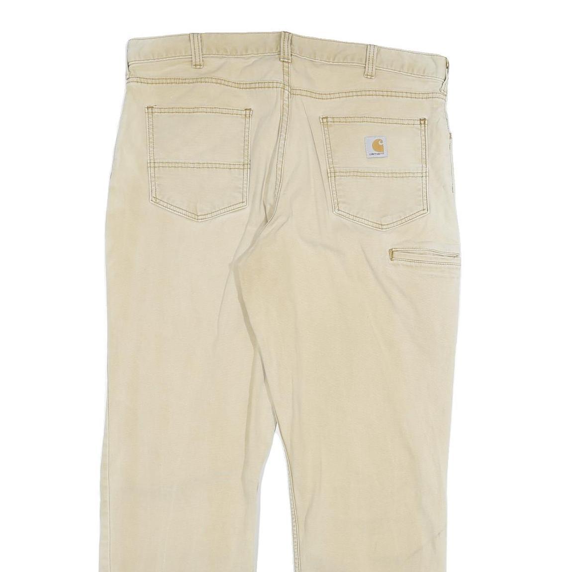 CARHARTT Mens Jeans Beige Relaxed Straight Cotton Blend W38 L32 Workwear Zip