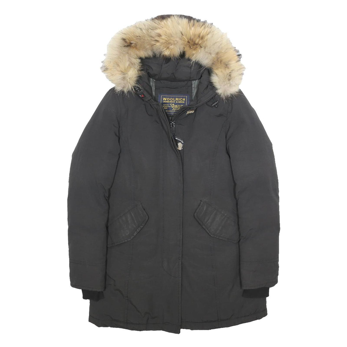 WOOLRICH Womens Black Cotton Blend Parka Jacket S Tailored Fit Hooded Zip
