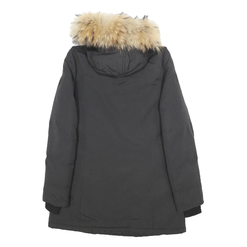 WOOLRICH Womens Black Cotton Blend Parka Jacket S Tailored Fit Hooded Zip