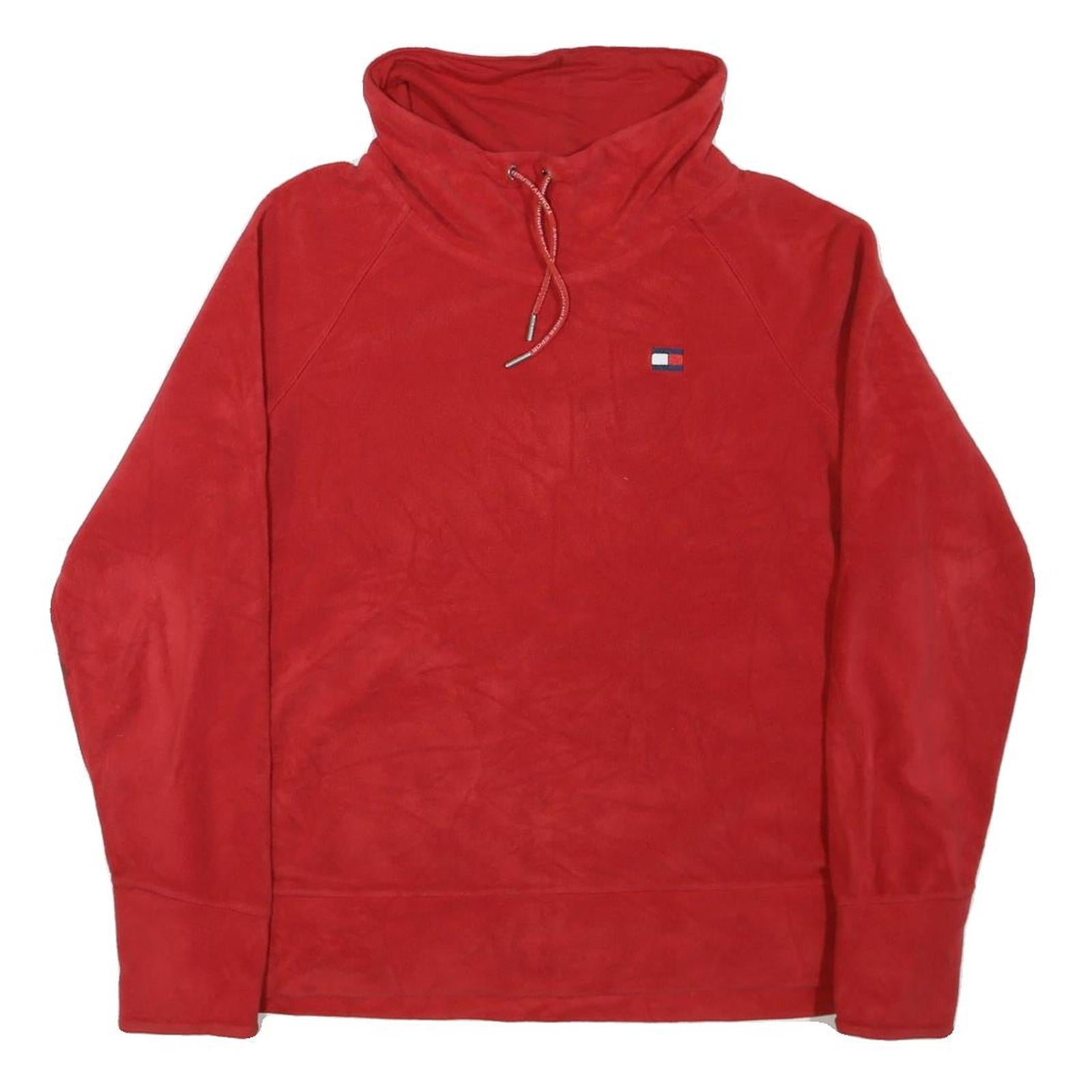 TOMMY HILFIGER Womens Red Pullover High Neck L Logo Sweatshirt Casual Wear