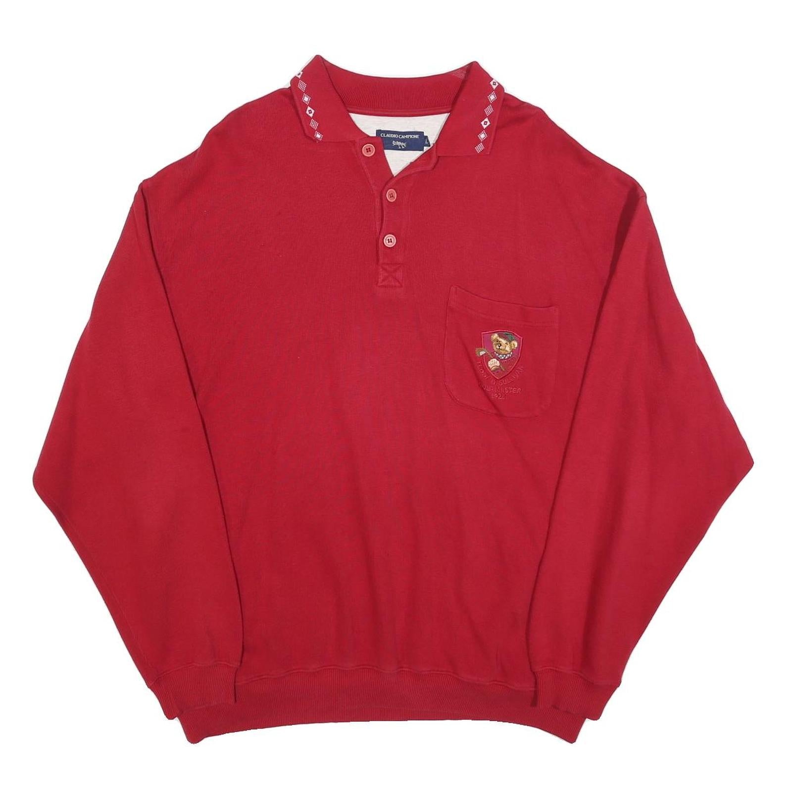 CLAUDIO CAMPIONE Mens Red Polo Collar L Embroidered Pocket Cotton Sweatshirt