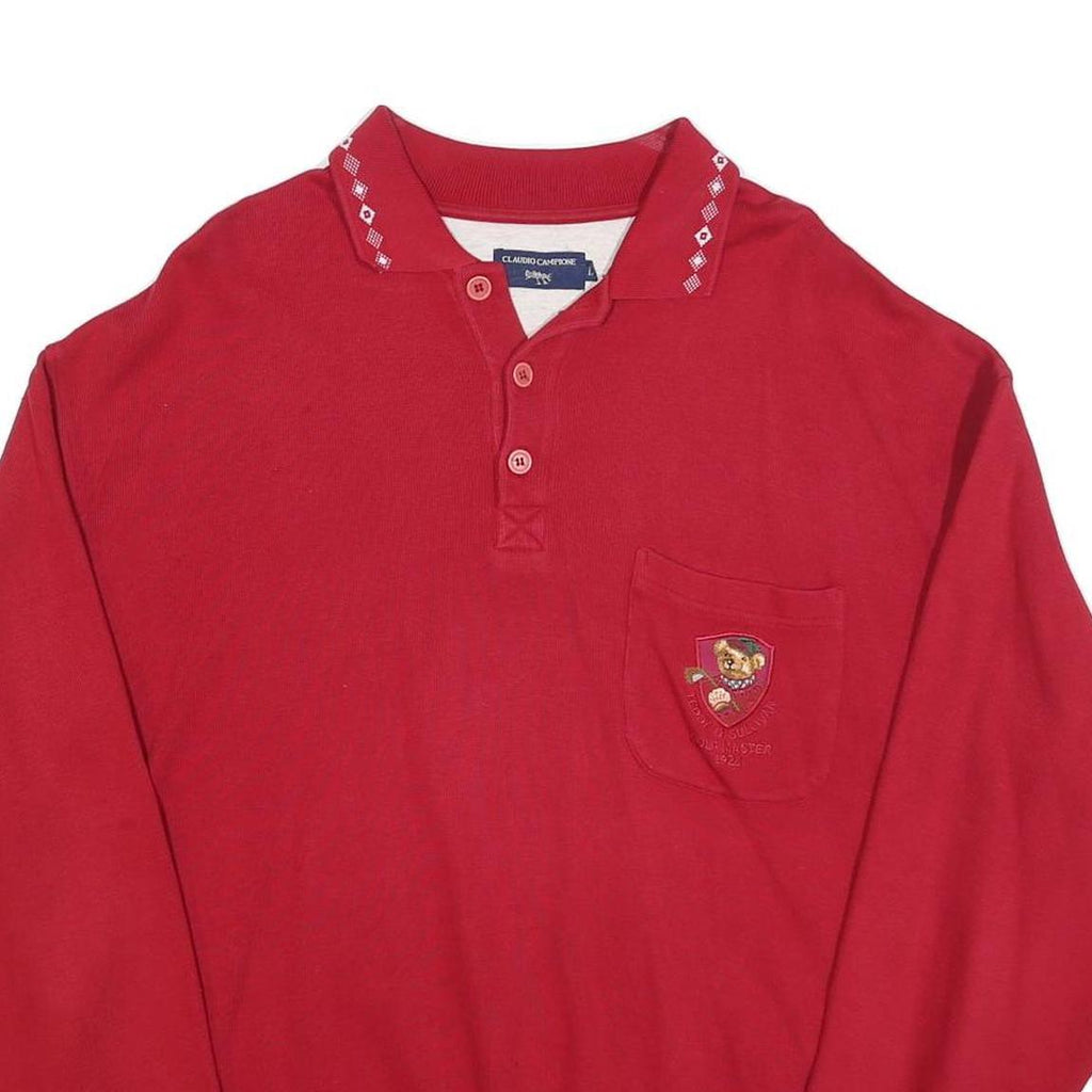 CLAUDIO CAMPIONE Mens Red Polo Collar L Embroidered Pocket Cotton Sweatshirt