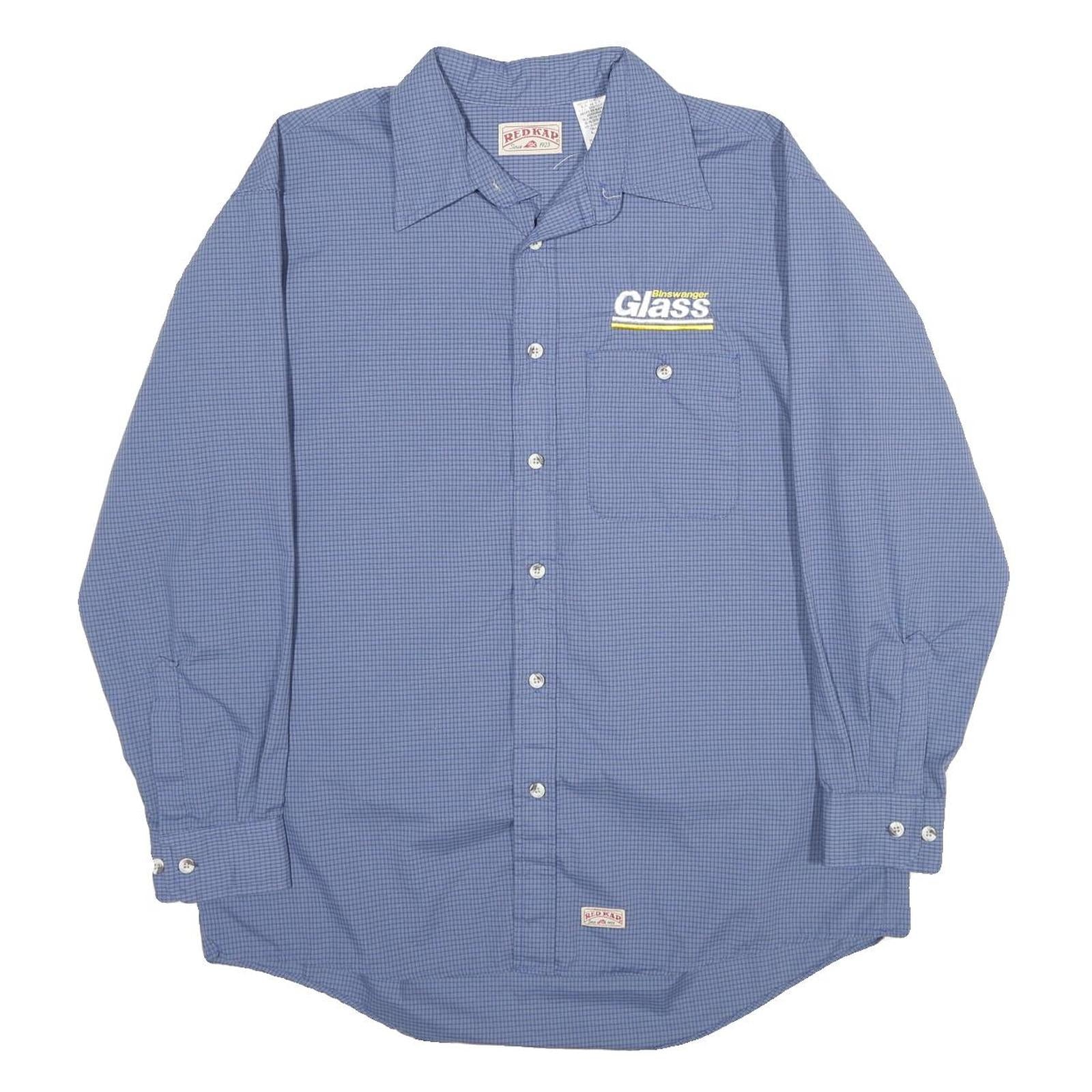 RED KAP Mens Blue Check Work Shirt L Cotton Blend Long Sleeve Casual