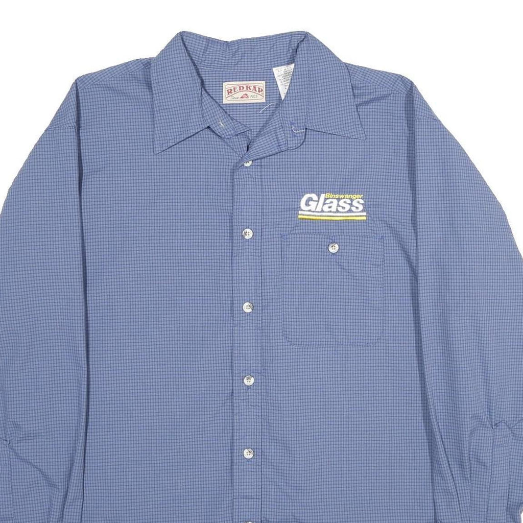RED KAP Mens Blue Check Work Shirt L Cotton Blend Long Sleeve Casual